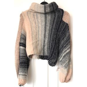 Free People- Grey and Pink Wool Knitted Turtleneck